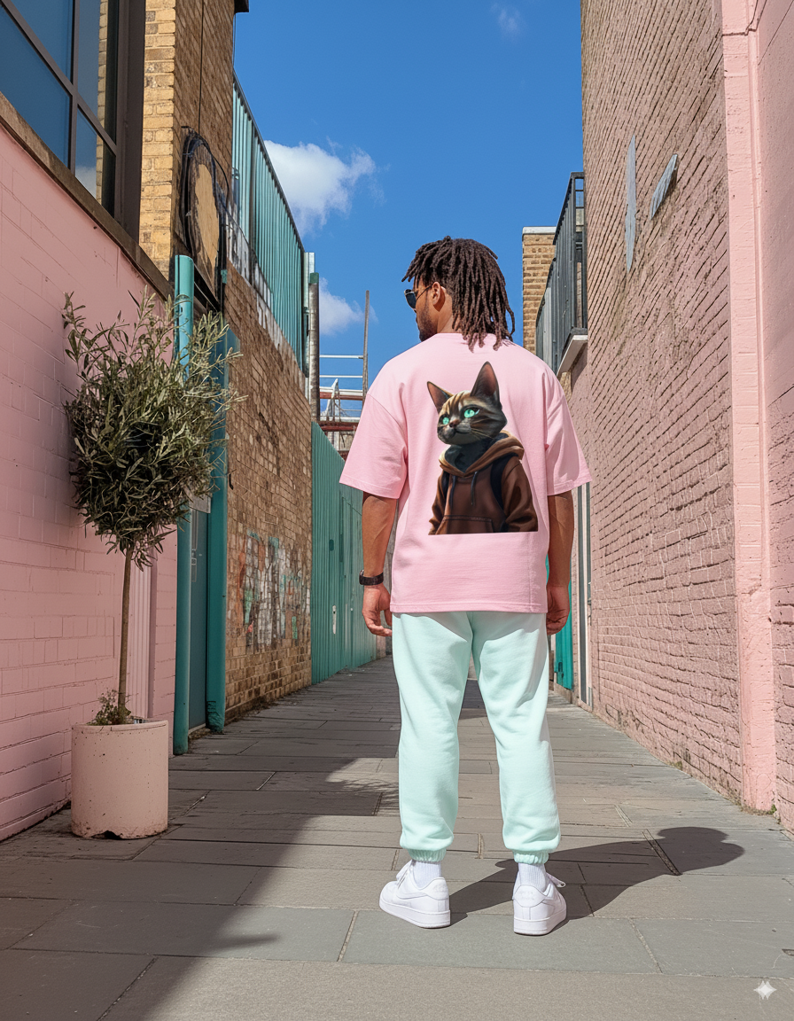"Kawaī Neko" - Kawaii Cat Oversized Pocket Tee