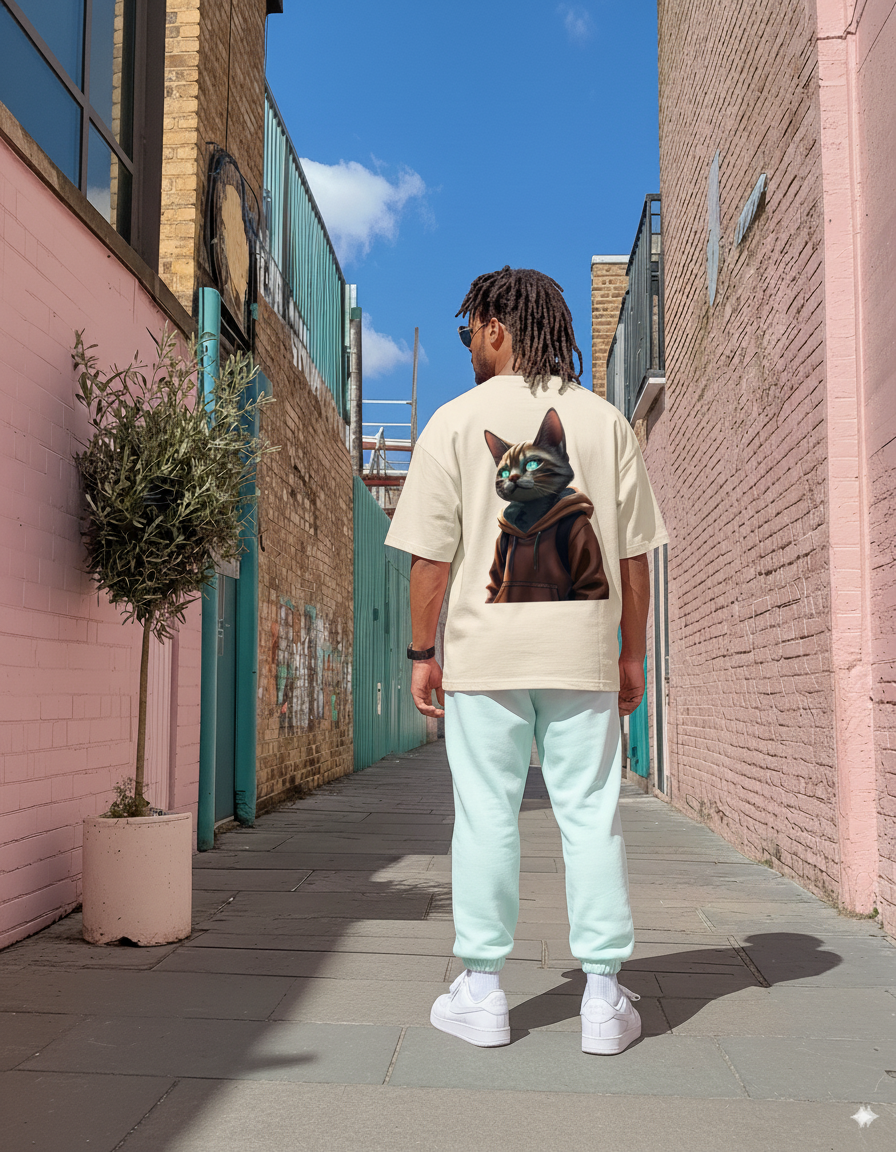 "Kawaī Neko" - Kawaii Cat Oversized Pocket Tee