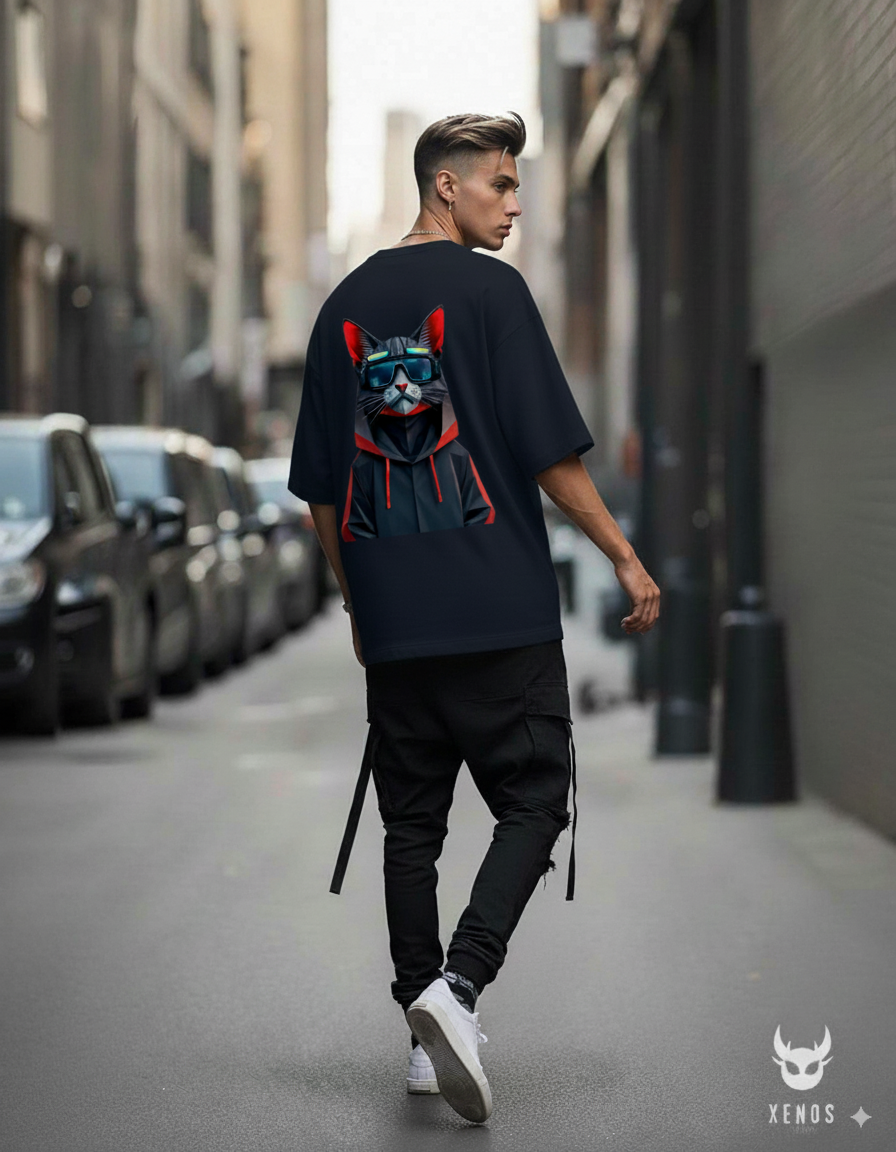 "Neko Senshi" - Ninja Warrior Oversized Pocket Tee