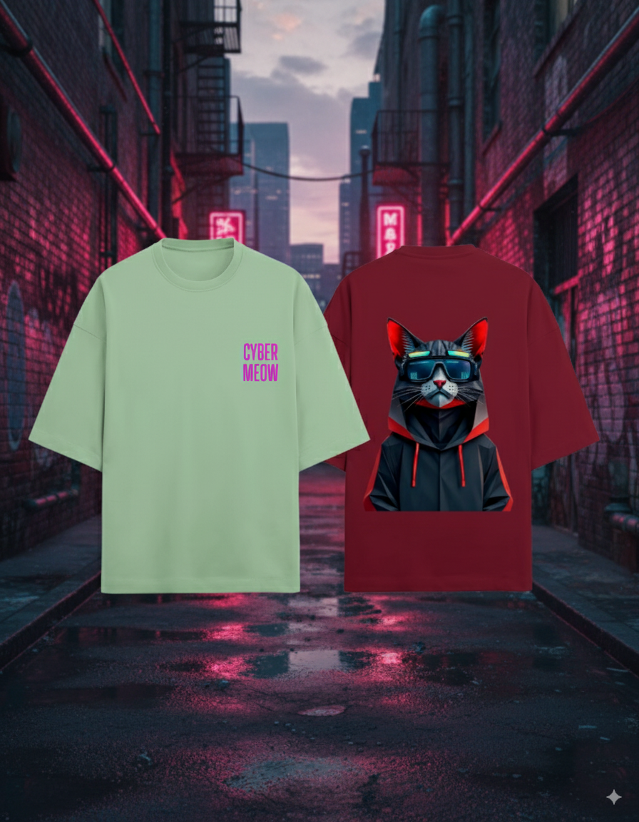 "Neko Senshi" - Ninja Warrior Oversized Pocket Tee