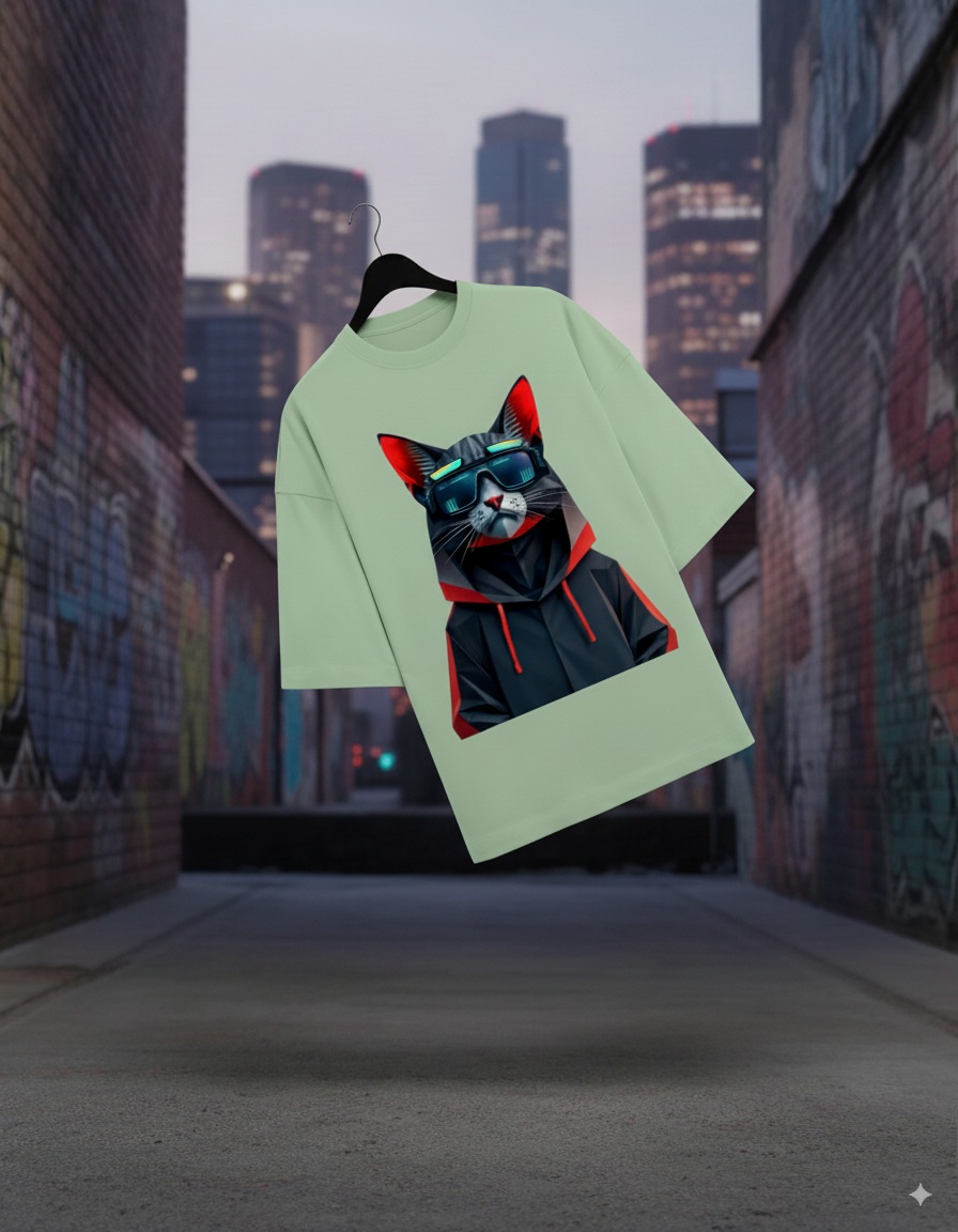 "Neko Senshi" - Ninja Warrior Oversized Pocket Tee