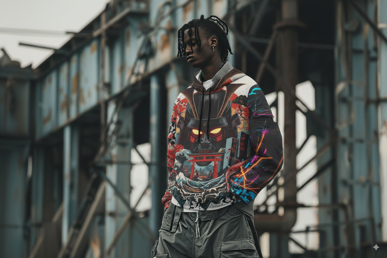 Men’s Samurai Sports Hoodie – Athletic Sweatshirt with Bold Graphic | Gym, Outdoor, and Streetwear Style