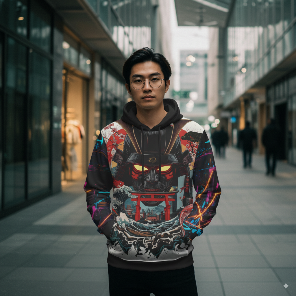 Men’s Samurai Sports Hoodie – Athletic Sweatshirt with Bold Graphic | Gym, Outdoor, and Streetwear Style